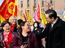 Conservative Party leader Pierre Poilievre participates in the Chinatown Spring Festival Parade, amid Lunar New Year celebrations in Vancouver last week. He is reaching out to a broad spectrum of Canadians who face material struggles.