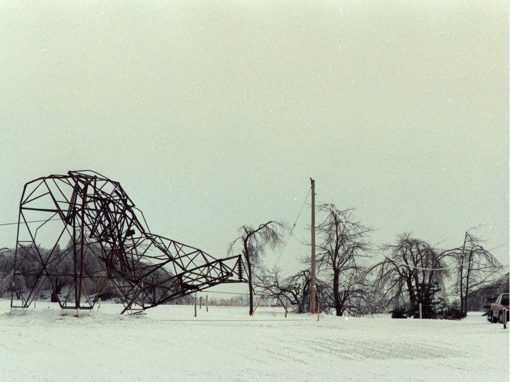  People look at a series of Hydro towers high voltage towers near Marvelville.