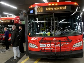 In November, 2021, then-mayor Jim Watson held a press conference  to unveil OC Transpo's first battery-electric buses.