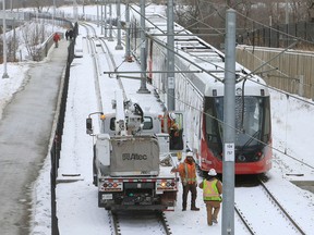 A stranded LRT train sits near Lees Station in Ottawa earlier this week.