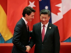 Chinese President Xi Jinping, right, shakes hands with Prime Minister Justin Trudeau during the G20 Summit in Hangzhou, China, in 2016.