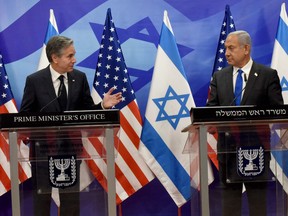 U.S. Secretary of State Antony Blinken (left) and Israeli Prime Minister Benjamin Netanyahu give a joint press conference on Jan. 30, 2023 in Jerusalem.