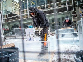 Given the frigid weather conditions in the capital, the Winterlude National Ice-Carving Championship on Sparks Street started a day later than originally planned. Scott Harisson and Andrew Zoller of Alberta started their Perilous Voyage ice sculpture Saturday morning.
