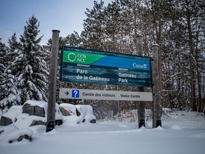 The Gatineau Park sign in Chelsea, Quebec, Thursday, Dec. 22, 2022.