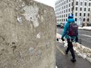 A few splotches of adhesive is all that remains of the plaque that was installed on the north east corner of the Billings Bridge on Friday, Feb. 10, 