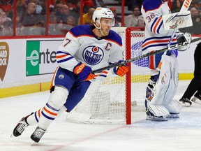 Edmonton Oilers centre Connor McDavid (97) heads up ice during a power play against the Ottawa Senators during first period NHL action at the Canadian Tire Centre on Saturday, Feb. 11, 2023.