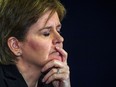 Scotland's First Minister Nicola Sturgeon reacts as she addresses the media during a press conference at St Andrews House, Edinburgh, Scotland, Britain on January 23, 2023.