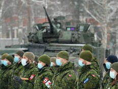 FILE PHOTO: Canadian troops of NATO enhanced Forward Presence battle group attend meeting with Canadian Defence Minister Anita Anand in Adazi, Latvia February 3, 2022.