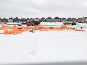 Construction of Half Moon Bay 2 school at the southwest intersection of River Mist Road and Kilbirnie Drive in Ottawa Feb. 10, 2023.