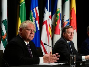 In this file photo, Ontario Premier Doug Ford, left, and Quebec Premier Francois Legault speak to the media. Beyond the immense health-care challenge, a growing number of policy issues require a coordinated national response.