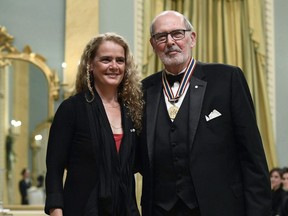 Arts advocate Peter Herrndorf receives the Lifetime Artistic Achievement Award from Governor General Julie Payette during the Governor General's Performing Arts Awards at Rideau Hall in Ottawa on Friday, June 1, 2018. Herrndorf, a lawyer, media mogul and the former president and chief executive officer of the National Arts Centre, has died at 82.
