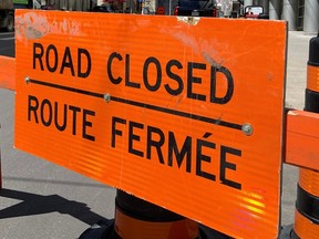 A file photo of a "Road Closed" sign near Parliament Hill.