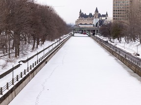 The Rideau Canal Skateway, deserted, is shown in mid-March, 2023.