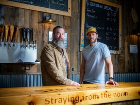 Marc Plante (left) and Justin MacNeill, co-owners of Stray Dog Brewing Company in the east end of Ottawa.