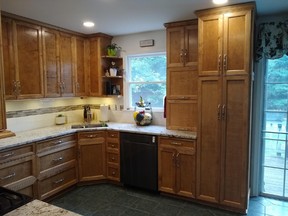 These cabinets were built by a homeowner and have a type of Shaker door design.