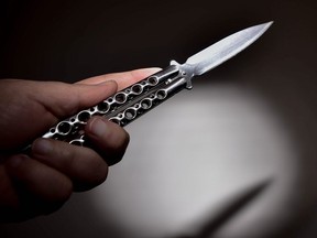 An illegal butterfly knife, one of several purchased by the National Post from Amazon Canada. An Amazon spokesperson said they've removed listings for the illegal knives.