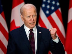 U.S. President Joe Biden at a joint news conference with Prime Minister Justin Trudeau in Ottawa, March 24, 2023.
