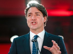 Prime Minister Justin Trudeau delivers his victory speech in Montreal after the Liberals won the federal election, September 21, 2021.
