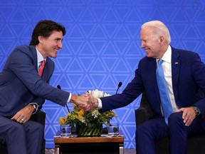 Prime Minister Justin Trudeau meets with U.S. President Joe Biden in Mexico City, Mexico, January 10, 2023.