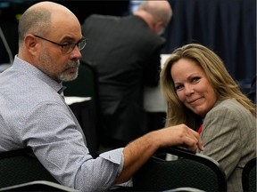 Convoy protest organizers Chris Barber, left, and Tamara Lich are seen here in a file photo taken during the Public Order Emergency Commission inquiry last Novemeber.