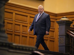 Ontario Premier Doug Ford wis shown at Queen's Park in Toronto, Tuesday, May 3, 2022.&ampnbsp;A new report says Ontario will not meet its goals of making the province accessible for people with disabilities by 2025 unless its leadership urgently intervenes.