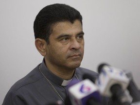 FILE - Rolando Alvarez, Bishop of Matagalpa, attends a press conference in Managua, Nicaragua, May 3, 2018. The Vatican said Saturday, March 18, 2023 it had closed its embassy in Nicaragua after the government proposed suspending diplomatic relations, the latest episode in the years-long crackdown on the Catholic Church by the administration of President Daniel Ortega. A prominent Catholic Bishop, Alvarez was sentenced to 26 years in prison last month after he refused to board an airplane that flew other priests into to exile in the United States.
