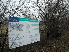 A photo from December 2020 shows a City of Ottawa notice about the proposal to construct new embassy buildings in this section of the Mechanicsville neighbourhood.