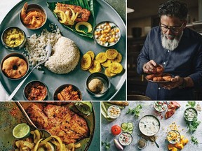 Clockwise from top left: Joe Thottungal's Off to Sea thali inspired by his Keralan upbringing, vada, raitas and fried tilapia. PHOTOS BY CHRISTIAN LALONDE