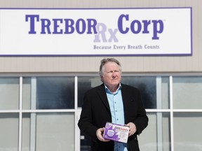George Irwin, owner of Trebor RX Corp., which manufactured PPE masks for the COVID-19 pandemic, poses for a photograph outside what was his business before it went into receivership in Collingwood, Ont., on Wednesday, March 15, 2023. Both the federal and provincial governments have not bought any PPE from domestic companies after imploring them to help make PPE in the early days of the pandemic.