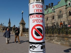 No parking near Parliament Hill in Ottawa Wednesday as the city prepares for U.S. President Joe Biden's visit.