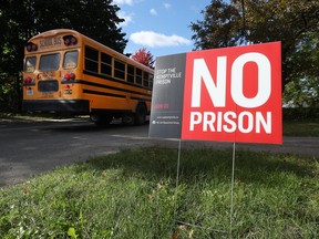 An October 2021 file photo shows a sign posted by a group opposed to the provincial plan to construct a new jail in the Kemptville area.