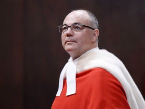 Supreme Court Justice Russell Brown continues to insist he did nothing wrong prior to an alleged altercation in Arizona that triggered a complaint to the Canadian Judicial Council. Brown looks on during his welcoming ceremony at the Supreme Court in Ottawa on October 6, 2015.