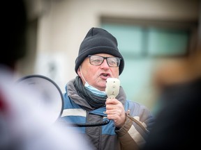 Ed Cashman, co-chair of the Ottawa Health Coalition, addresses a rally held in February. Cashman says “it is clear that there is capacity in our existing hospitals" to end surgical backlogs.