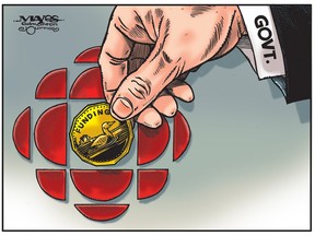 For Edmonton Journal use only. Despite denials, the CBC is government funded. (Cartoon by Malcolm Mayes)