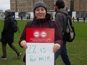A striking PSAC worker on Parliament Hill.