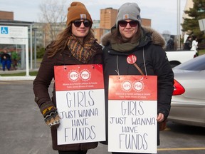 ‘The two Jesses’ picket outside the Canada Post building on Riverside Drive.