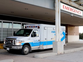 File photo: An ambulance stops at Brockville General Hospital's emergency area.