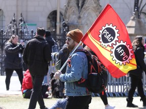 PSAC strikers on Parliament Hill in Ottawa, April 20, 2023.