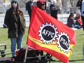 PSAC strikers on Parliament Hill in Ottawa, April 20, 2023.