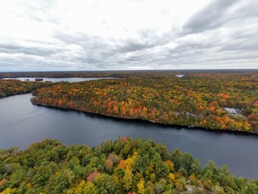 An aerial view of Rock Dunder in Rideau Lakes