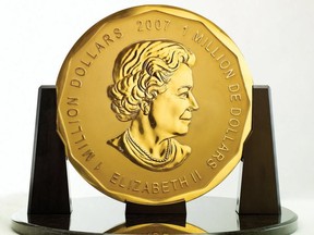 The Royal Canadian Mint's 100 kg Gold Maple Leaf bullion $1-million coin valued at more than $5 million.