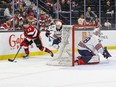 Cooper Foster (29) of the Ottawa 67's carries the puck in front of Ryan Gagnier (67) of the Oshawa Generals and behind the net guarded by Jacob Oster in Game 5 of an Ontario Hockey League playoff game in Gatineau, Que. The game was played there because the 67's home arena was in use for the world curling championship. Ottawa won the game 4-2 and the best-of-seven first-round playoff series 4-1 on Saturday.