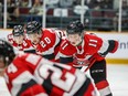 Henry Mews (11) of the Ottawa 67's during a game against the Peterborough Petes at the arena at TD Place in Ottawa, April 16, 2023.