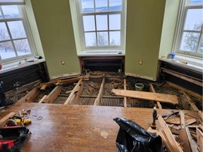 This photo from inside 24 Sussex Drive looking toward the river shows where radiators beneath the windows have been removed.