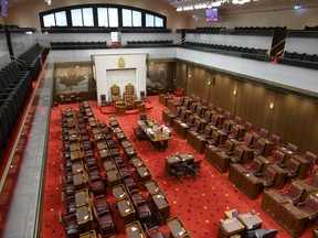 The chamber of the Senate of Canada. Taking the partisanship out of the red chamber's work has improved how government bills are scrutinized, says Sen. Donna Dasko.