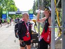 Sindy Hooper, who has stage IV pancreatic cancer that has spread to her left lung, spine and rib, was at the finish line to see her son, Chris Dobson after he finished the marathon, Sunday, May 28, 2023, at Tamarack Ottawa Race Weekend. 