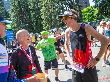 Sindy Hooper, who has stage IV pancreatic cancer that has spread to her left lung, spine and rib, was at the finish line to see her son, Chris Dobson