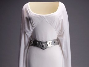 The costume worn by Carrie Fisher in Star Wars is seen on display ahead of the June 28 auction.