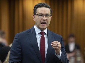 Conservative Leader Pierre Poilievre rises during question period, Monday, April 24, 2023 in Ottawa.