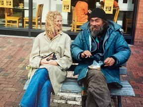 Jo-Ann Oosterman and Tom Hogan share a laugh in 2001. Oosterman has just published a book about her friendship with Hogan, titled Tom’s Story: My 16 Year Friendship with a Homeless Man.